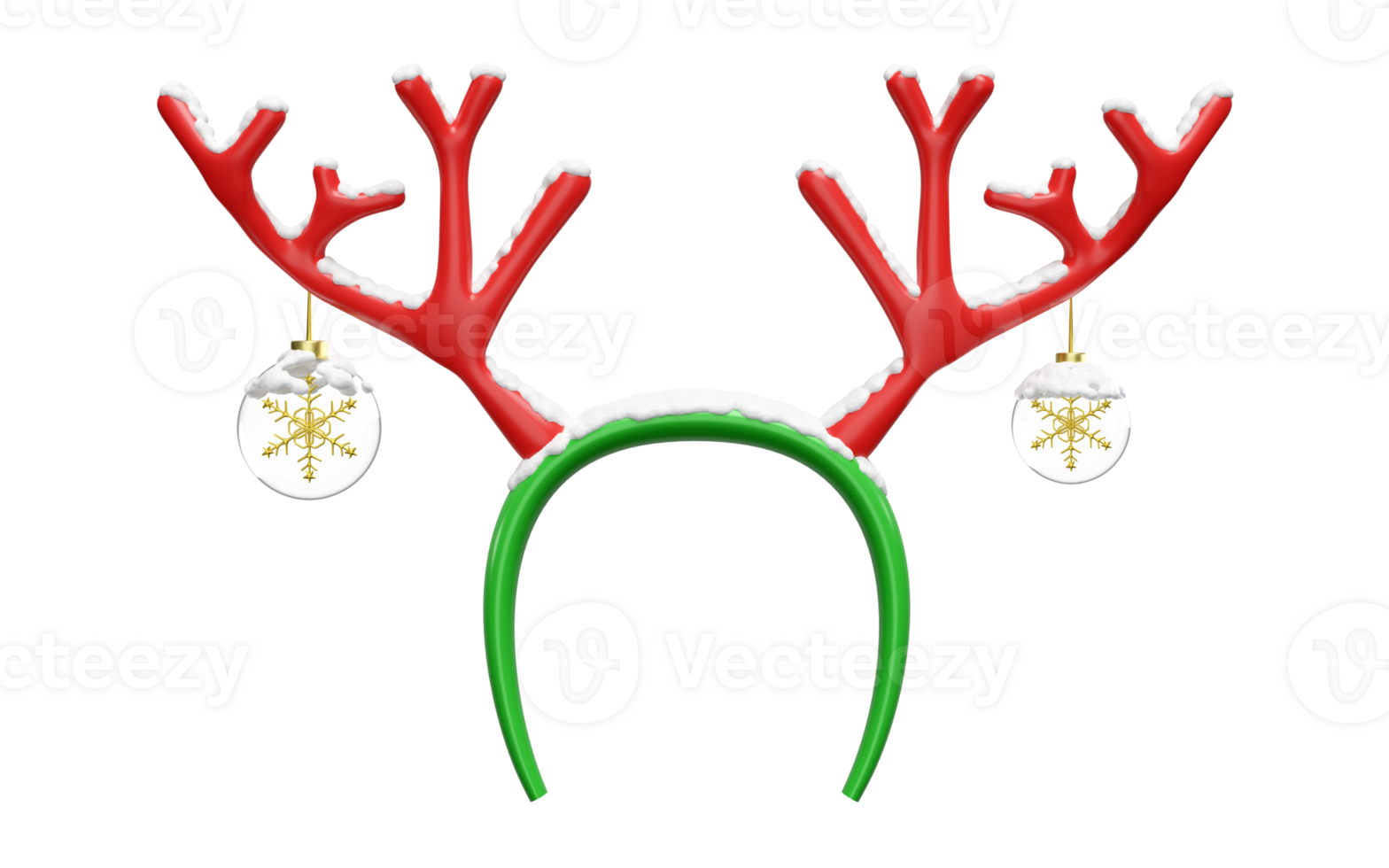 3d Kerstmis hert toeter hoofdband met sneeuw, ornamenten glas transparant, sneeuwvlok. vrolijk Kerstmis en gelukkig nieuw jaar, 3d geven illustratie png