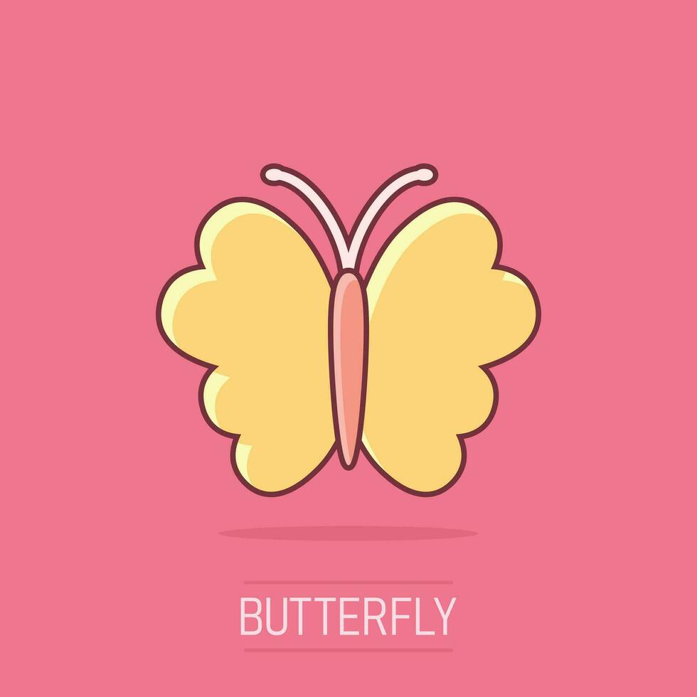 Vector cartoon butterfly icon in comic style. Insect sign illustration pictogram. Butterfly business splash effect concept.