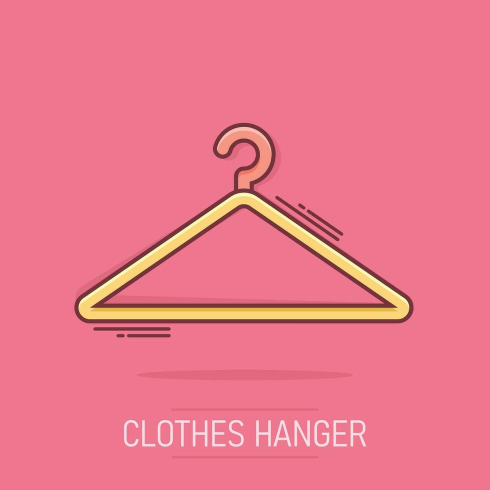 Vector cartoon hanger icon in comic style. Wardrobe hander sign illustration pictogram. Hanger business splash effect concept.