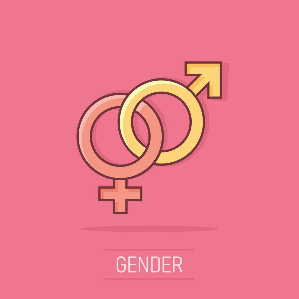 Vector cartoon gender icon in comic style. Men and women sign illustration pictogram. Sex business splash effect concept.