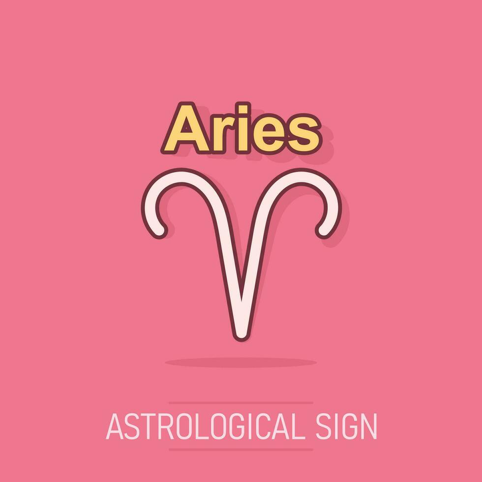 dibujos animados vectoriales aries icono del zodiaco en estilo cómico. pictograma de ilustración de signo de astrología. concepto de efecto de salpicadura de negocio del horóscopo de aries. vector