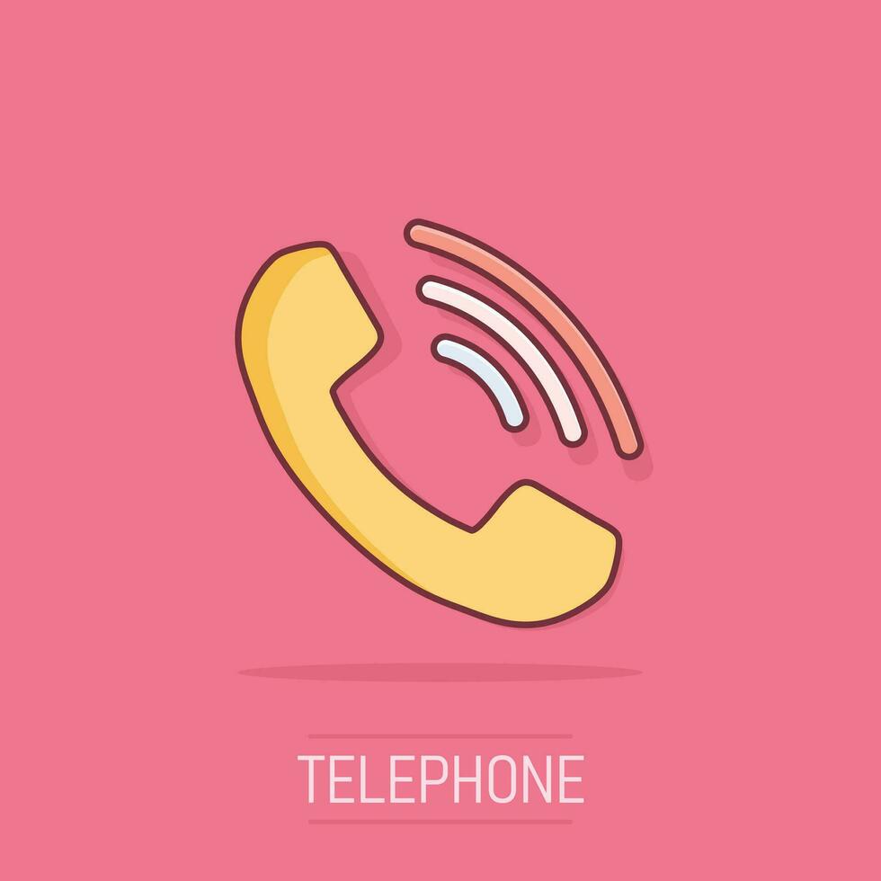 Vector cartoon phone icon in comic style. Contact, support service sign illustration pictogram. Telephone, communication business splash effect concept.