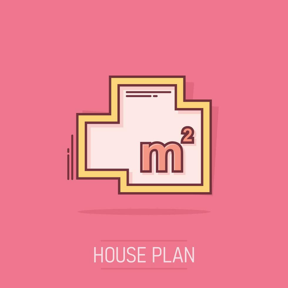 Vector cartoon house plan icon in comic style. Architect scheme sign illustration pictogram. House scheme business splash effect concept.