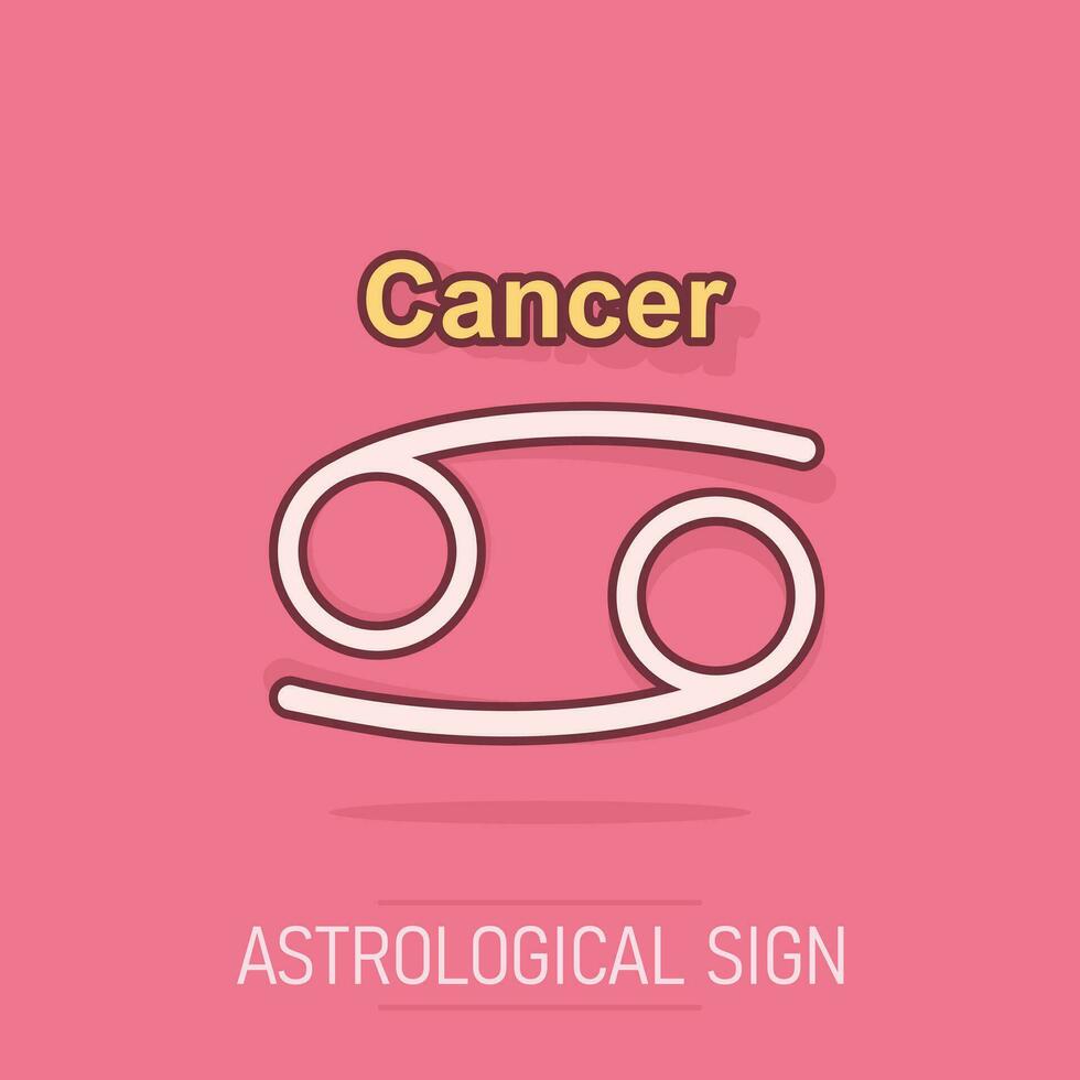 icono del zodiaco del cáncer de dibujos animados vectoriales en estilo cómico. pictograma de ilustración de signo de astrología. concepto de efecto de salpicadura de negocio de horóscopo de cáncer. vector