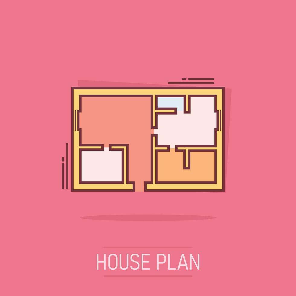 icono de plan de casa de dibujos animados de vector en estilo cómico. pictograma de ilustración de signo de esquema de arquitecto. concepto de efecto de salpicadura de negocio de esquema de casa.