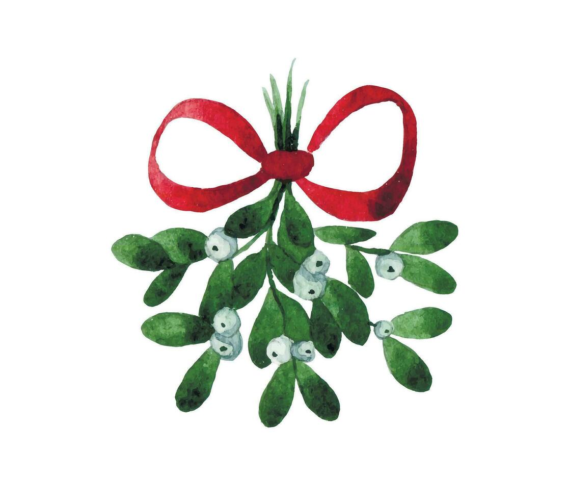 Christmas bouquet of mistletoe. cute watercolor drawing for New Year, Christmas. vector