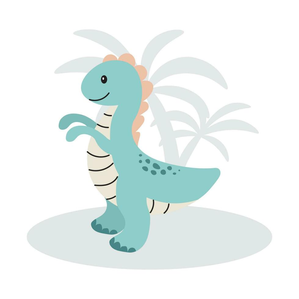 Cute dinosaur in flat style isolated on white background. Vector illustration