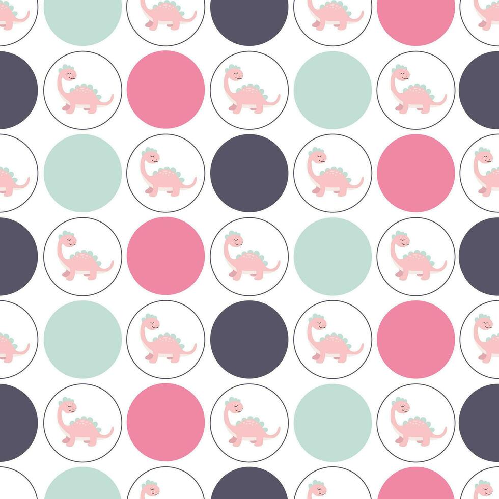 Seamless pattern with cute dinosaurs and geometric shapes on white background. Childrens colorful print on fabric, textile, wallpaper,postcards. Vector