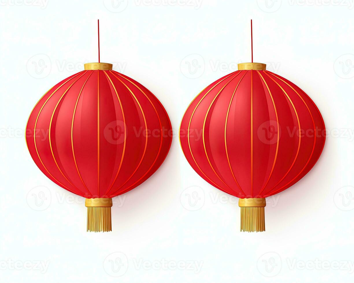 AI generated Red and gold chinese lanterns isolated on black background. Asian new year red lamps festival AI generative AI generative photo