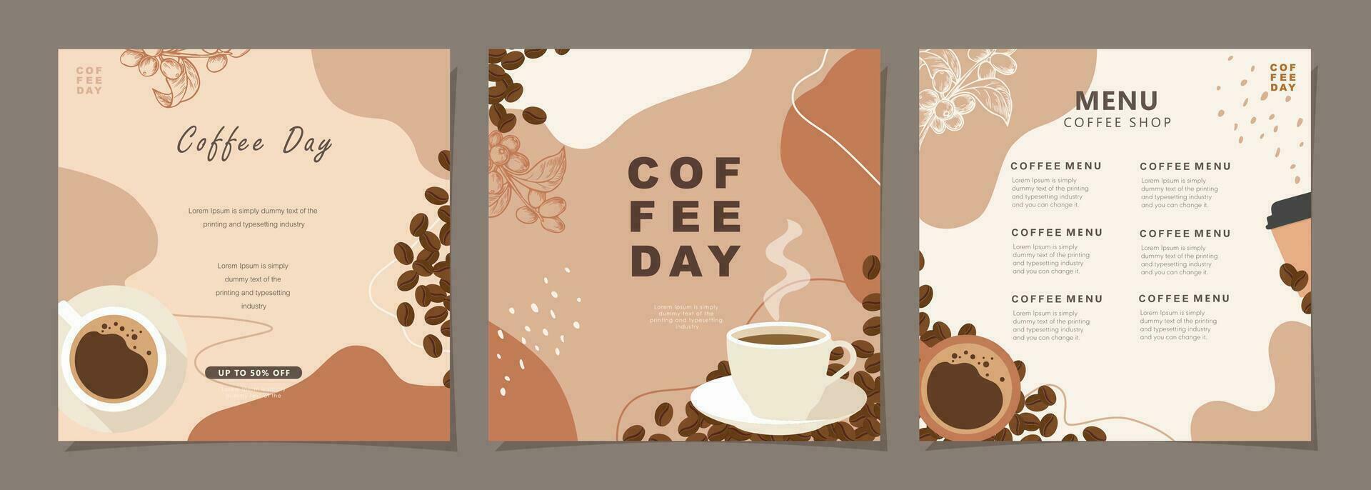 conjunto de bosquejo pancartas con café frijoles en mínimo antecedentes para póster, cubrir, menú, social medios de comunicación enviar o otro modelo diseño. vector ilustración.