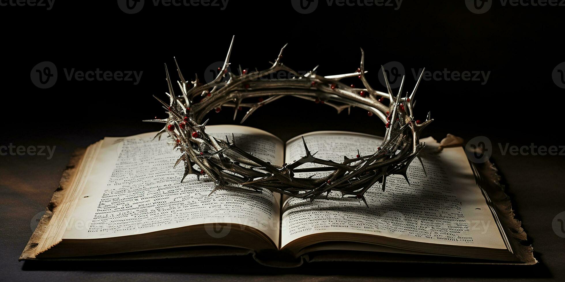 AI generated bible and crown of thorns. Christian symbol of Easter, resurrection photo