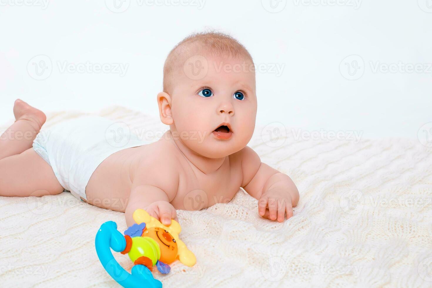 Cute baby girl on white background photo
