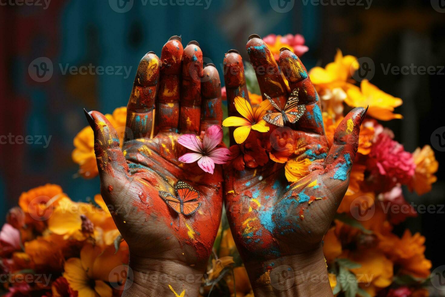 AI generated Modern Home Wall Delight Colorful Painted Hands Generative AI photo
