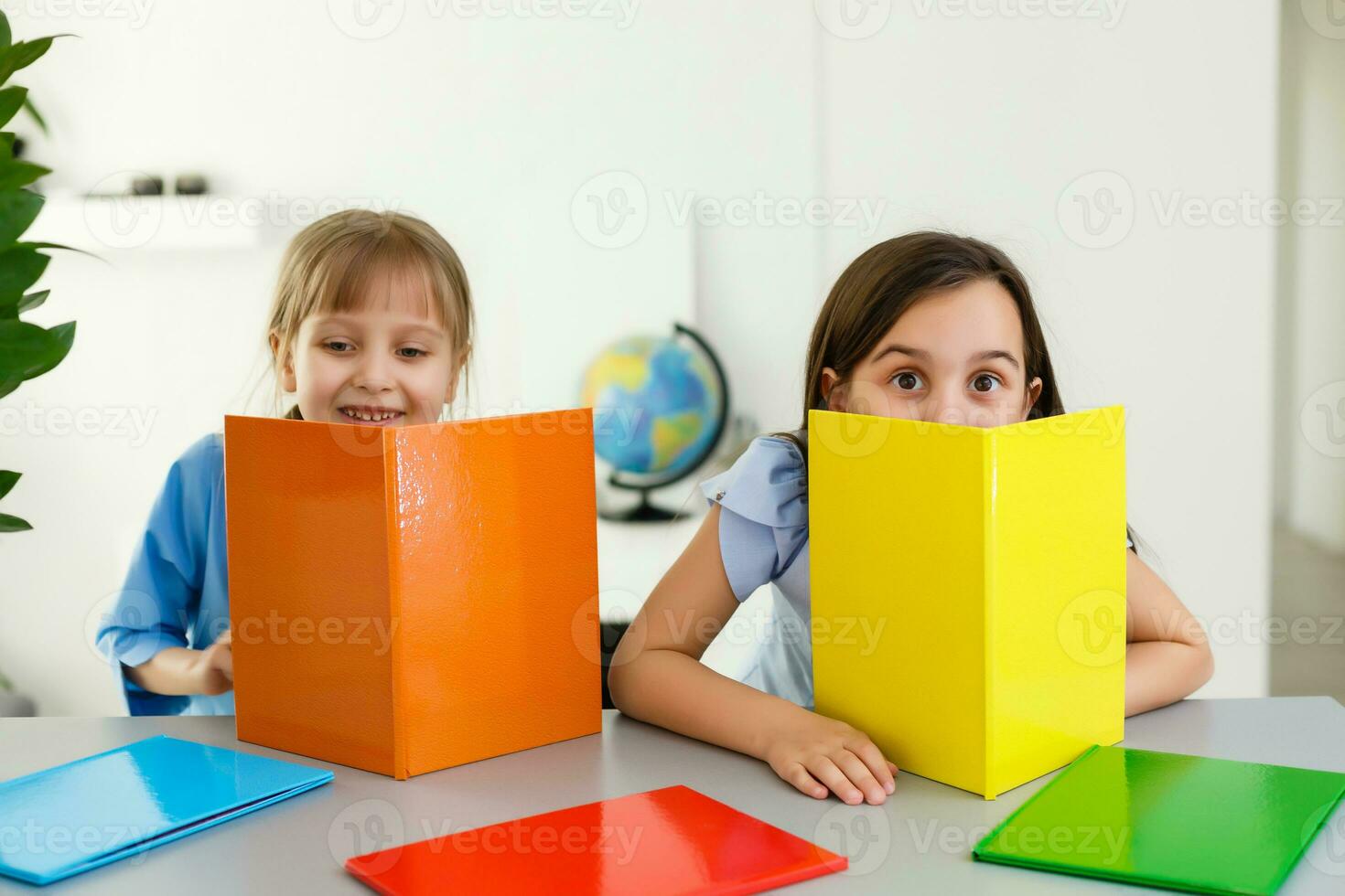 Learning from home, Home school kid concept. Little children study online learning from home with laptop. Quarantine and Social distancing concept. photo