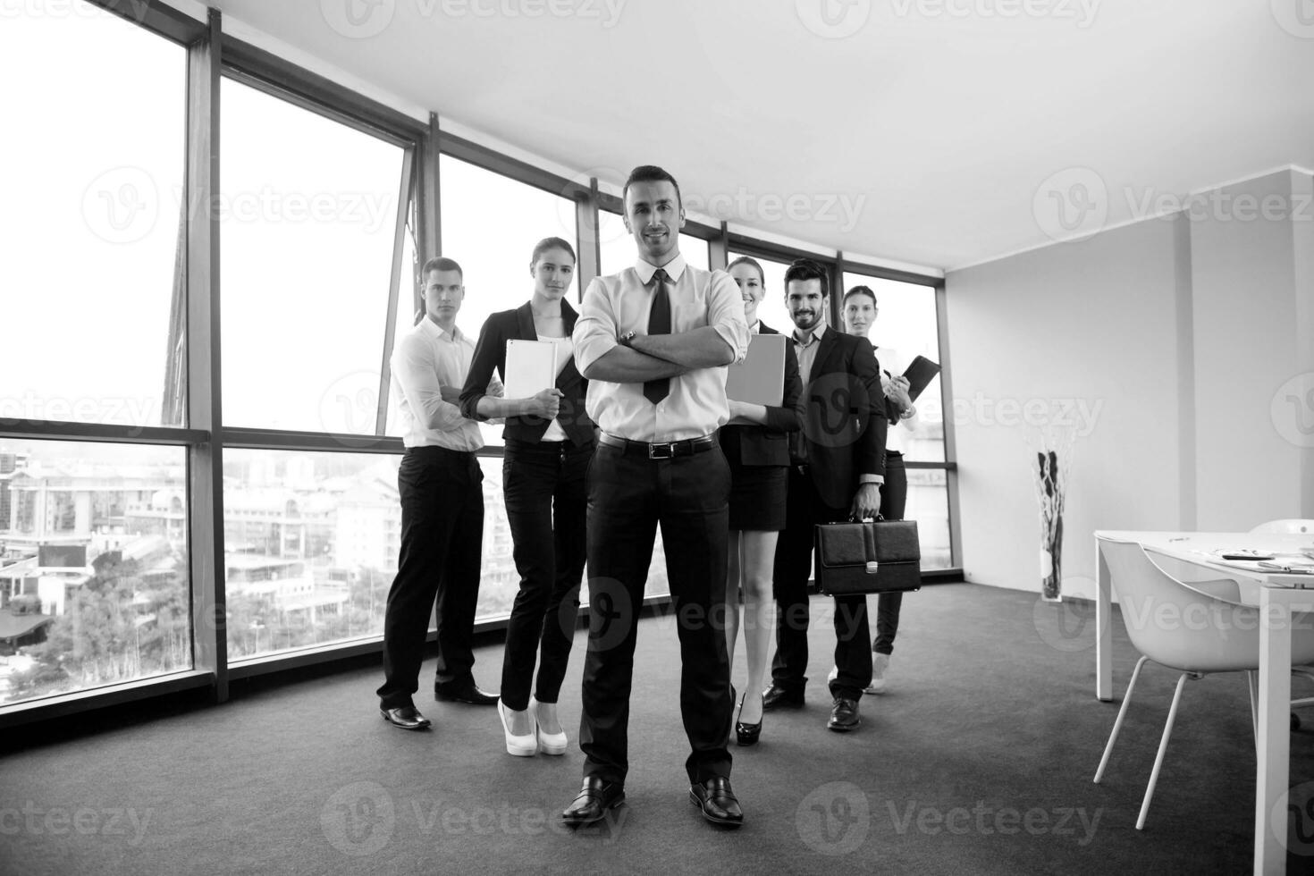 business people black and white photo