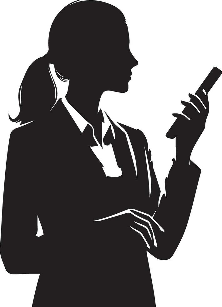 A woman stand with cell phone vector silhouette 13