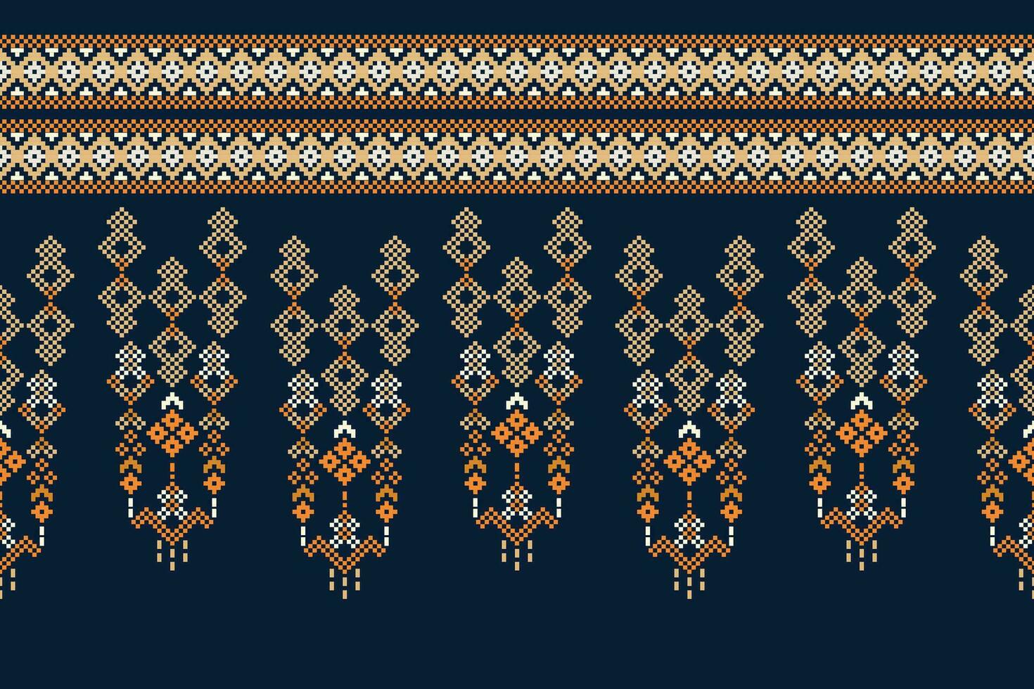 Ethnic geometric fabric pattern Cross Stitch.Ikat embroidery Ethnic oriental Pixel pattern blue background. Abstract,vector,illustration. Texture,clothing,frame,decoration,motifs,silk wallpaper. vector