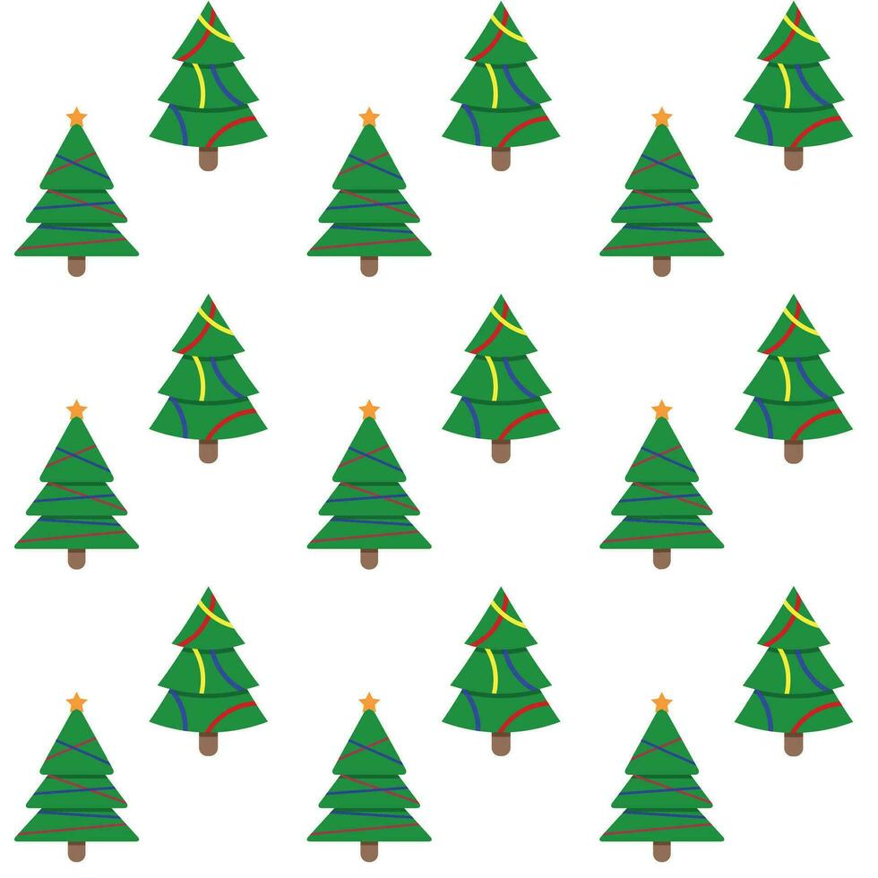 Seamless pattern evergreen tree to new year and christmas holiday. Vector xmas firtree and illustration tree with colored bauble