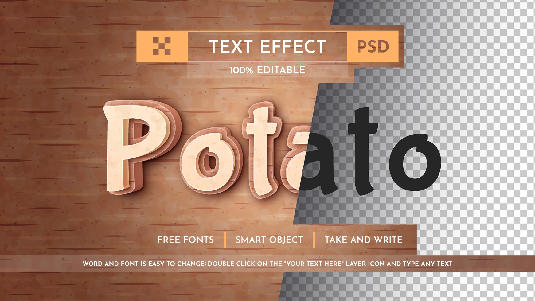 Potato - Editable Text Effect, Font Style psd