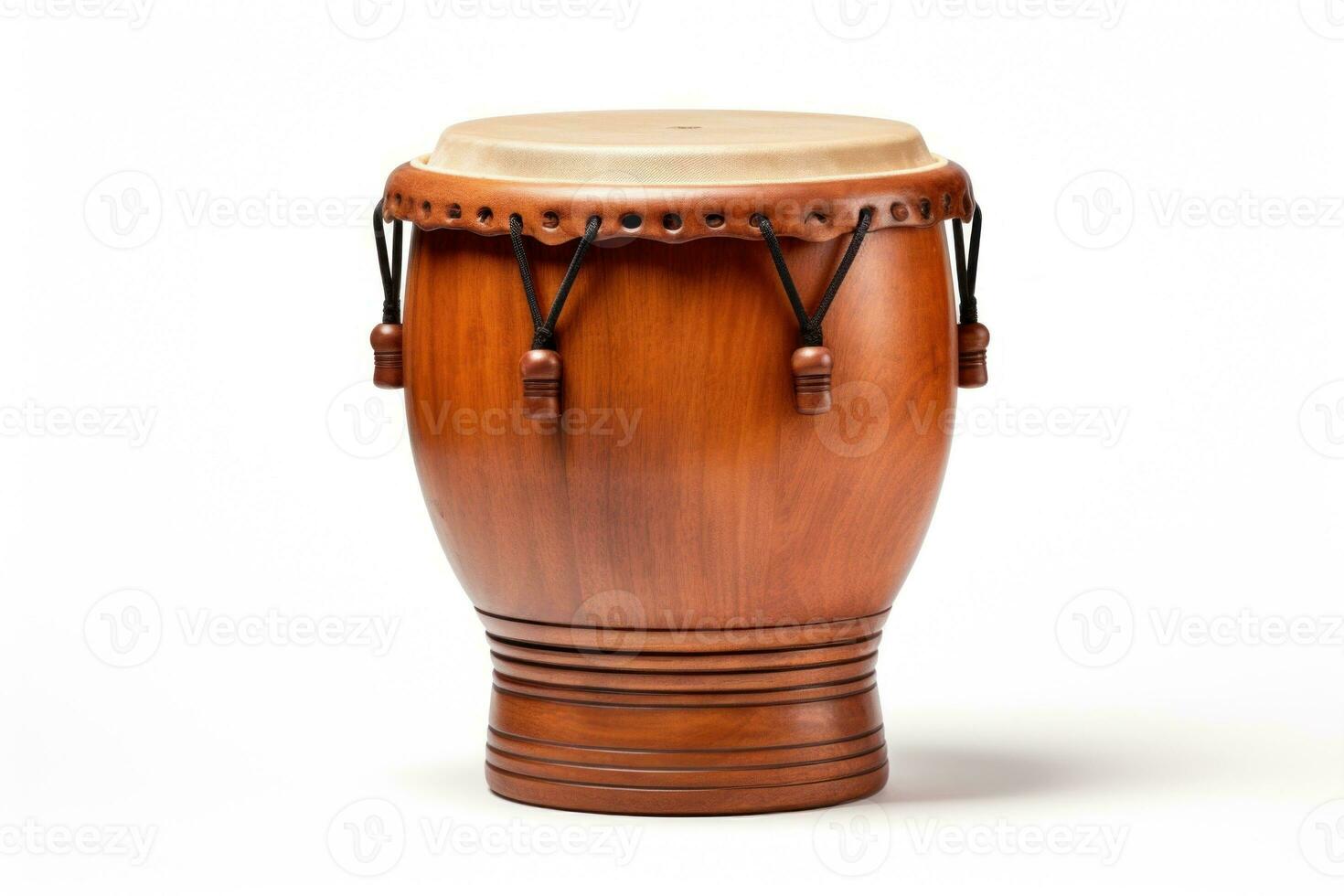 AI Generated Bongo drum isolated on white background. Traditional percussion musical instrument of AfroCuban and Latin American culture. Perfect for musical themes, rhythm concepts, and cultural designs photo