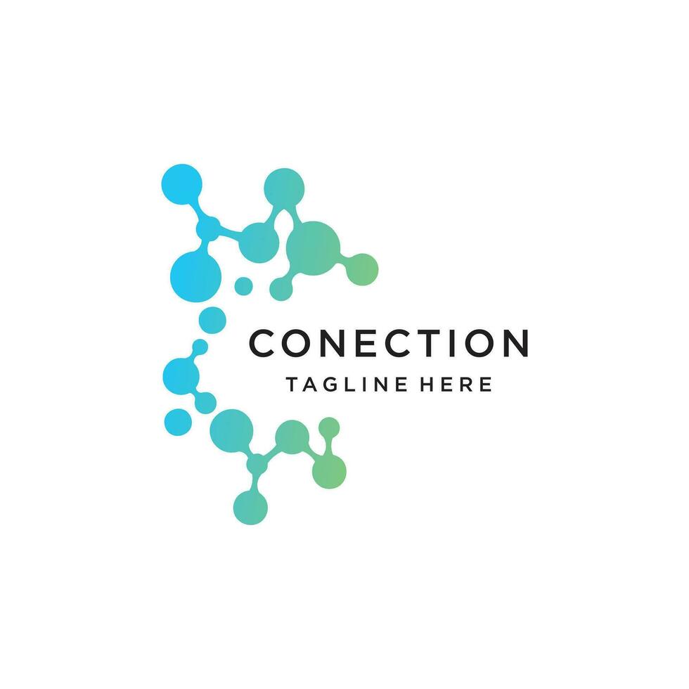 Vector round logo concept, connected points creative logotype for technology Premium Vector