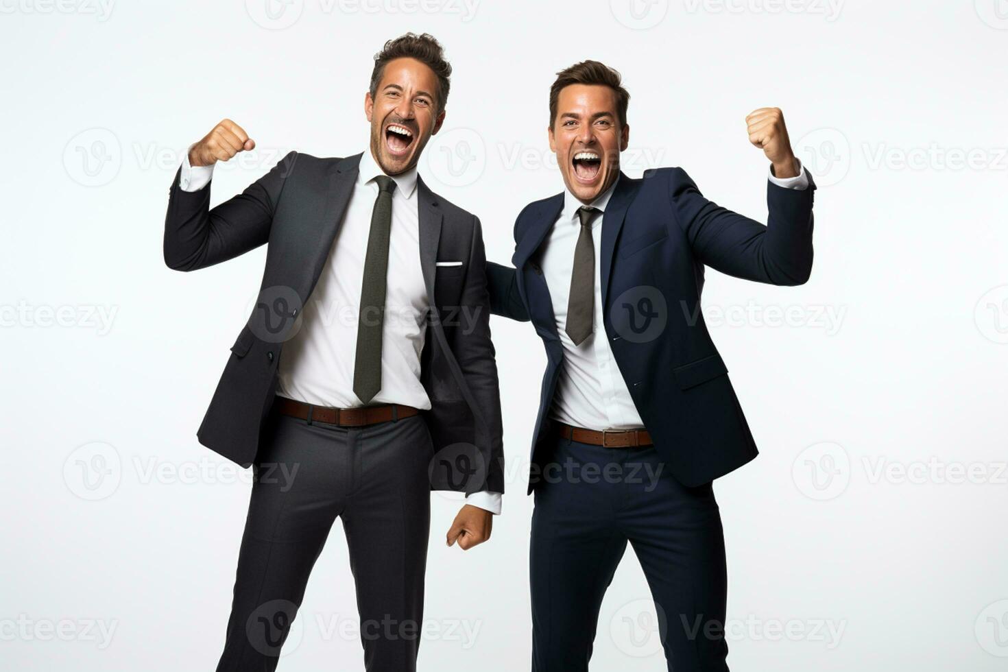 AI generated two businessman celebrating successful business achievement photo