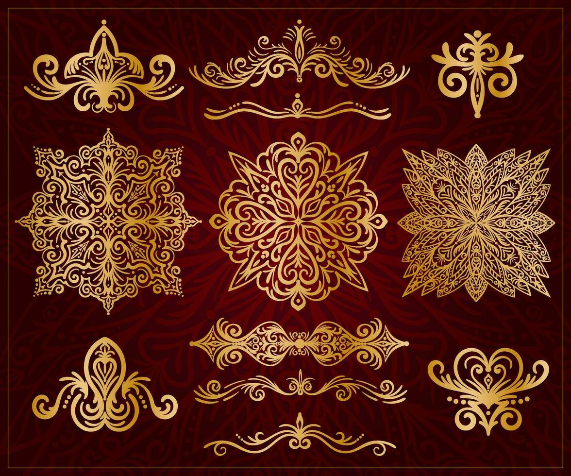 Royal Ornament Set. Decorative Swirl, scrolls, embellishments, for design, invitations, save the date, patterns. Filigree Dividers, mandalas vector