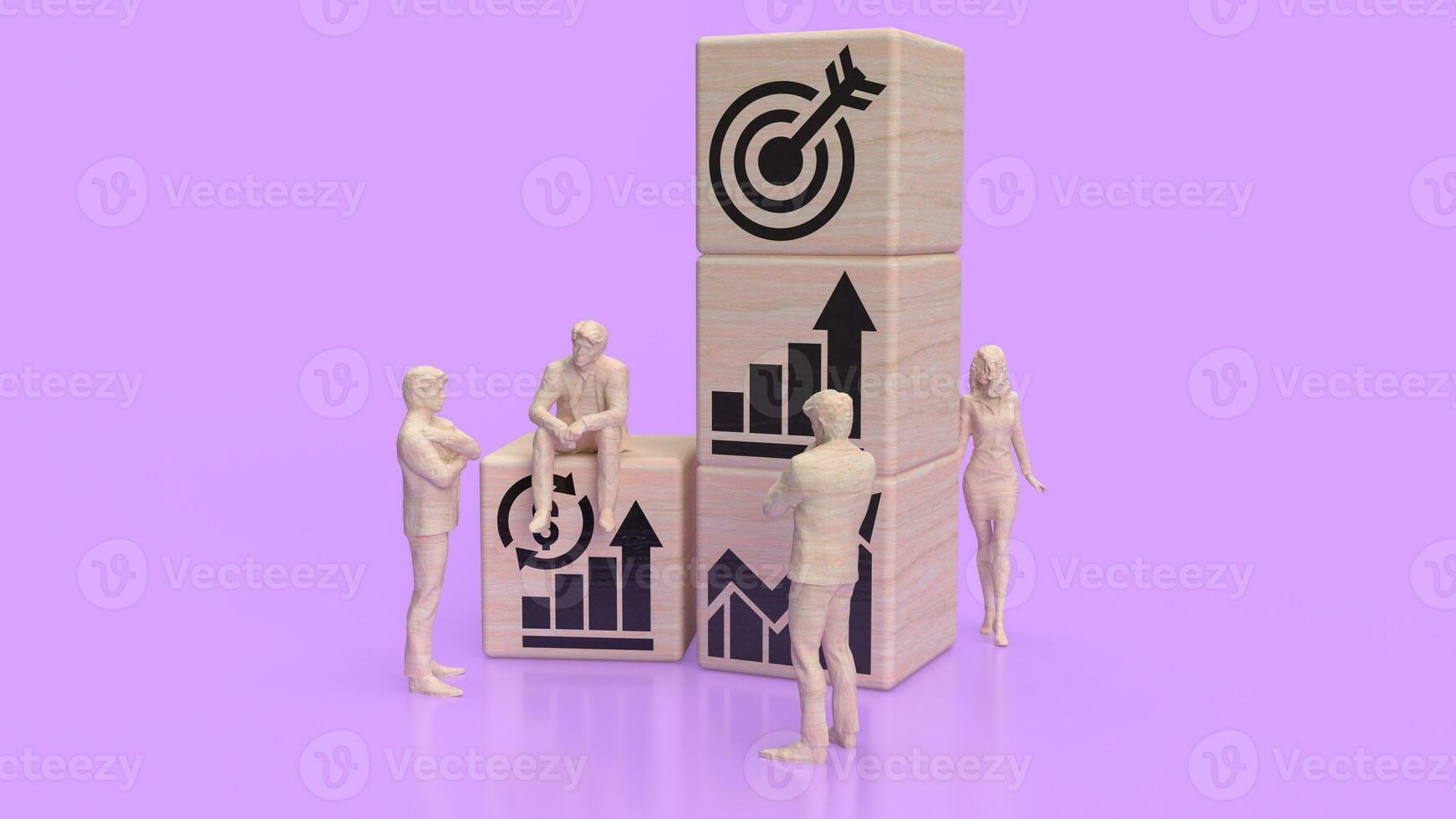 The man figure and wood cube for Business concept 3d rendering. photo