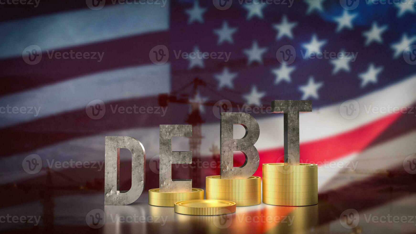 The debt and coins on USA flag for Business concept 3d rendering. photo