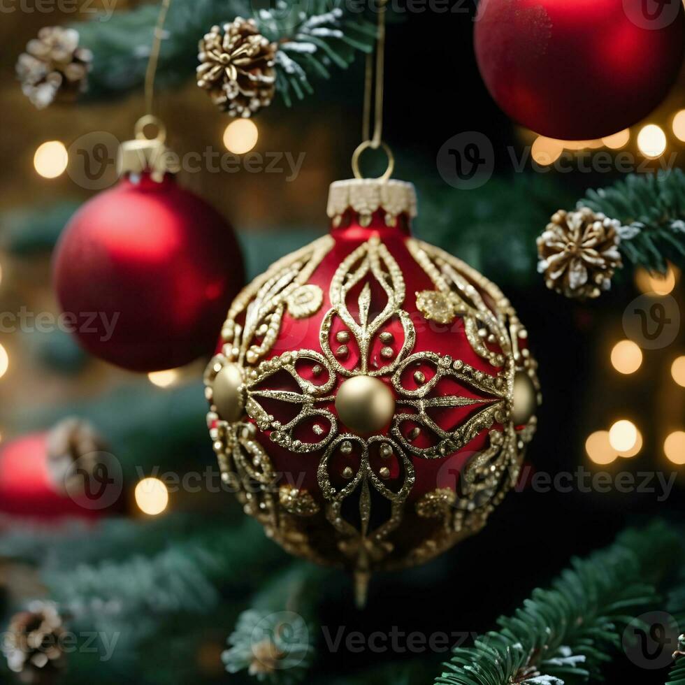 AI Generated A close up of ornaments on a tree. photo