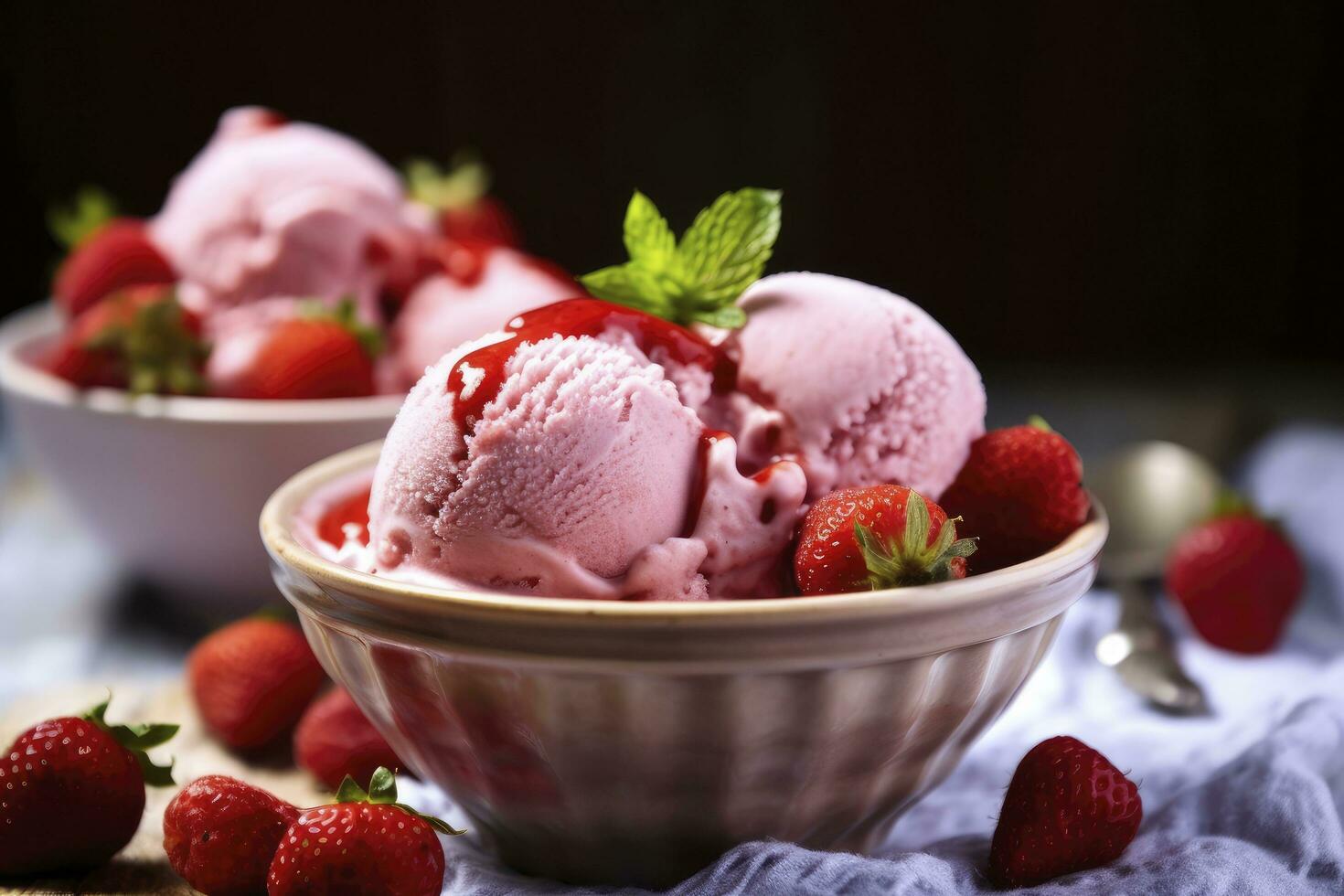 AI generated Ice Cream pattern on yellow background, top view. AI Generated photo