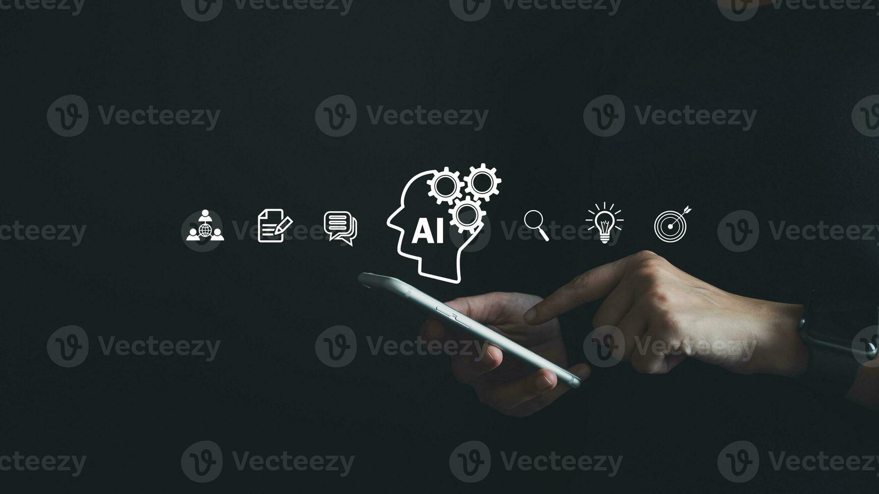 AI, Artificial Intelligence, Concept global data connection with Internet technology, using online transaction with AI by learning machine and big data, database management, cloud computing photo