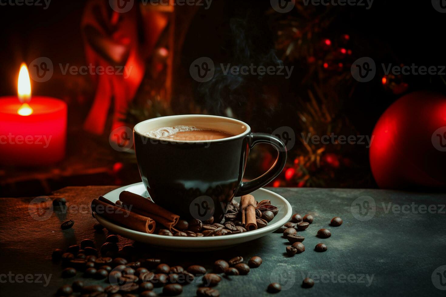 AI generated Cup of coffee with Christmas decorations AI generated photo