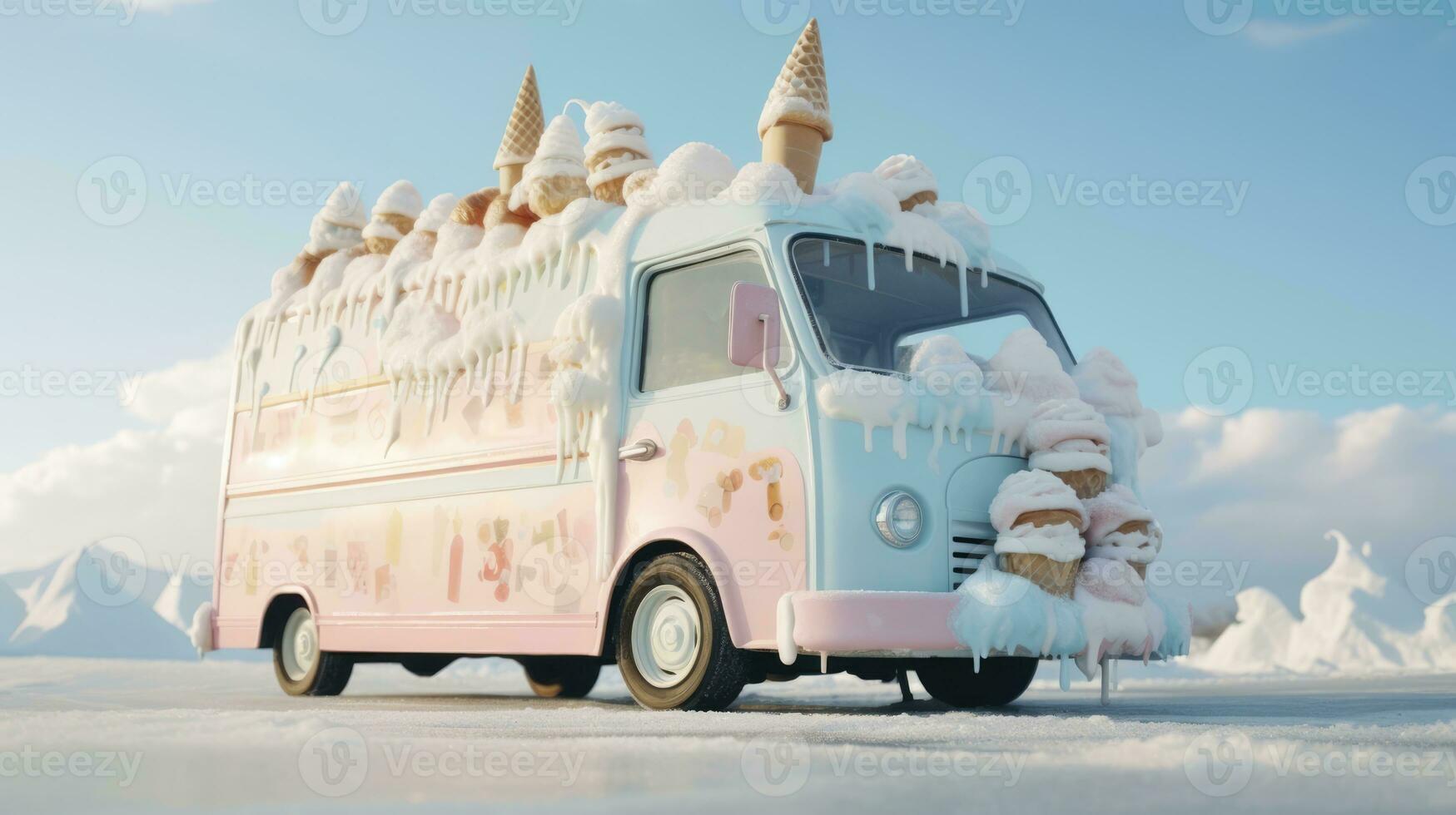 AI Generated Ice retro road cream winter classic summer truck street vacation cold travel vehicle photo