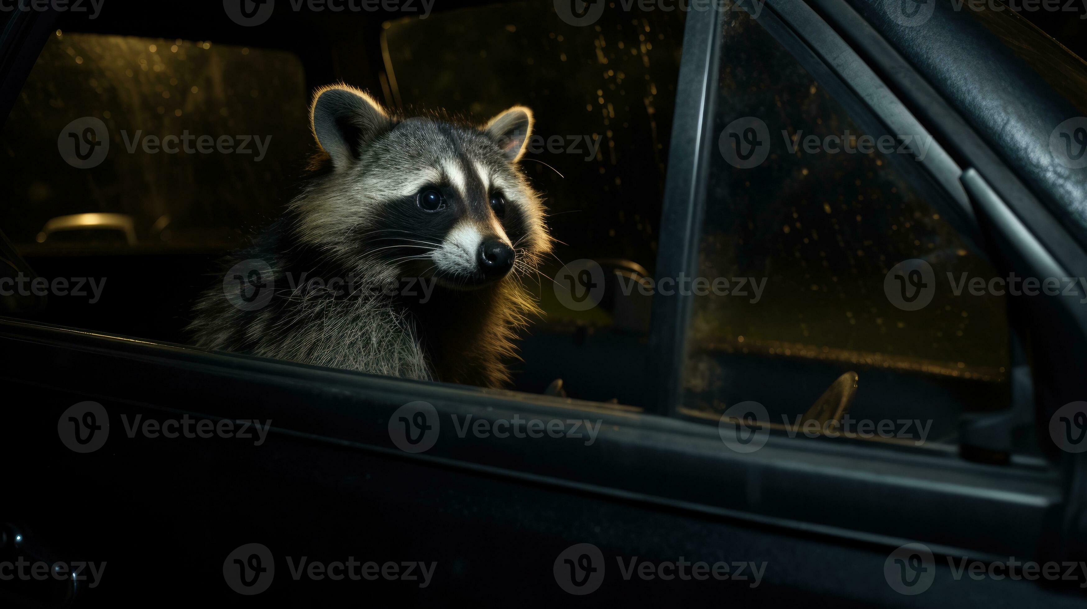 AI Generated Cute black forest raccoon nocturnal nature portrait head