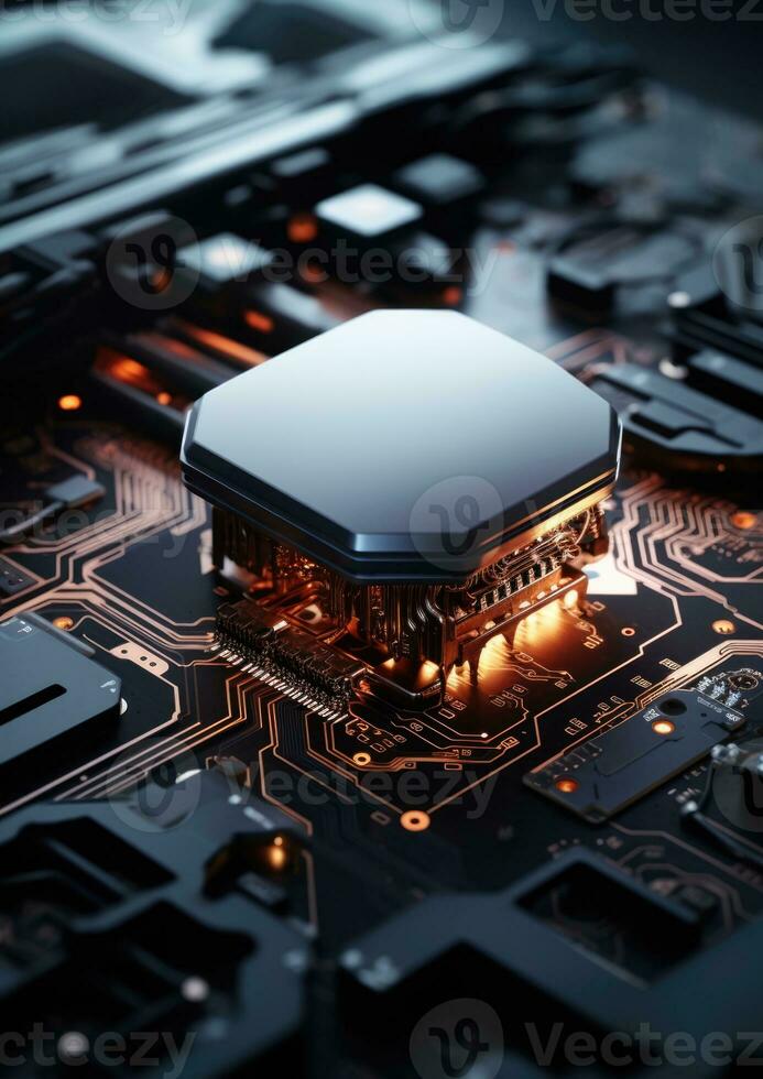 AI Generated Processor motherboard integrated circuit technology microprocessor background microchip photo