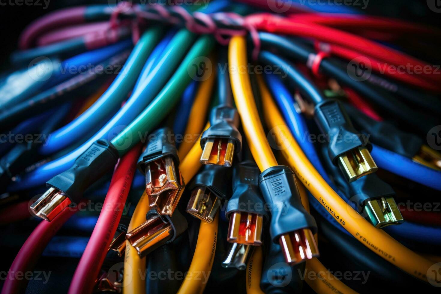 AI Generated Line white cord red macro power communication connect networking computer energy photo