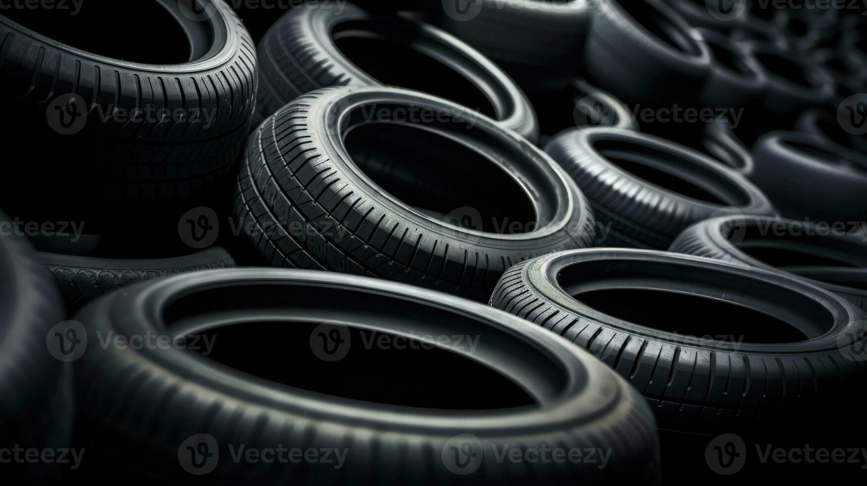 AI Generated Used tyre worn recycle wheel pollution obsolete tires old texture heap pattern piled photo