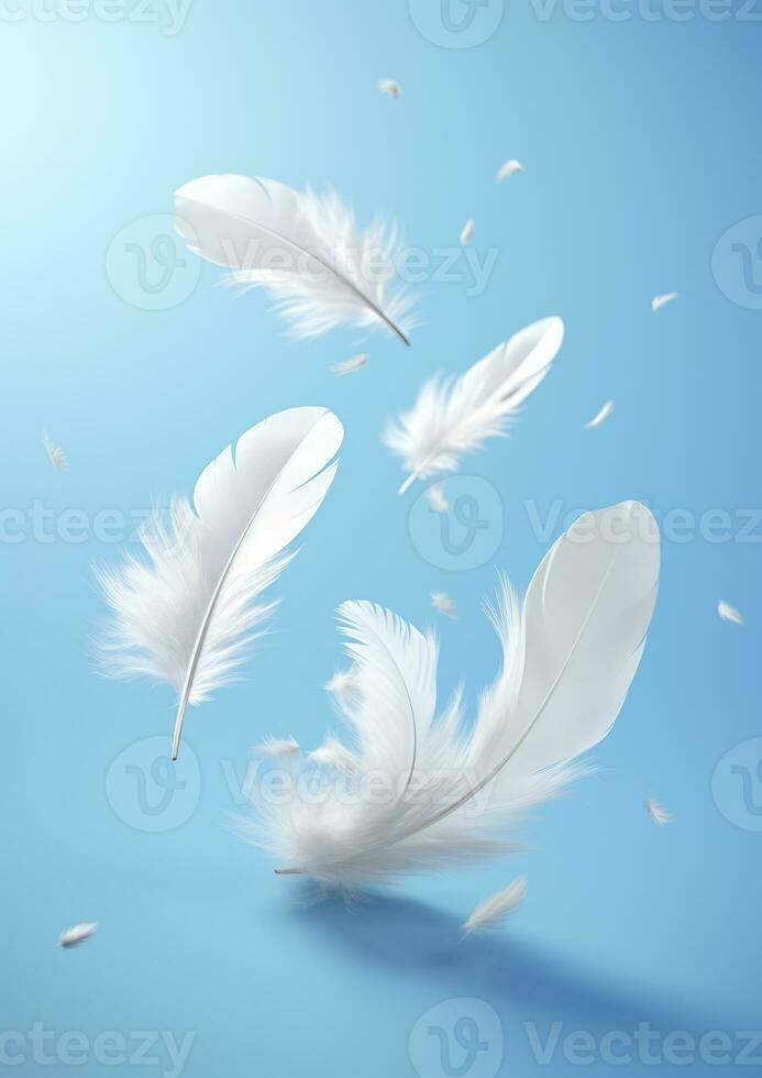 AI Generated Fragile fluffy white smooth bird swan blue wing sky nature down animal concept softness photo