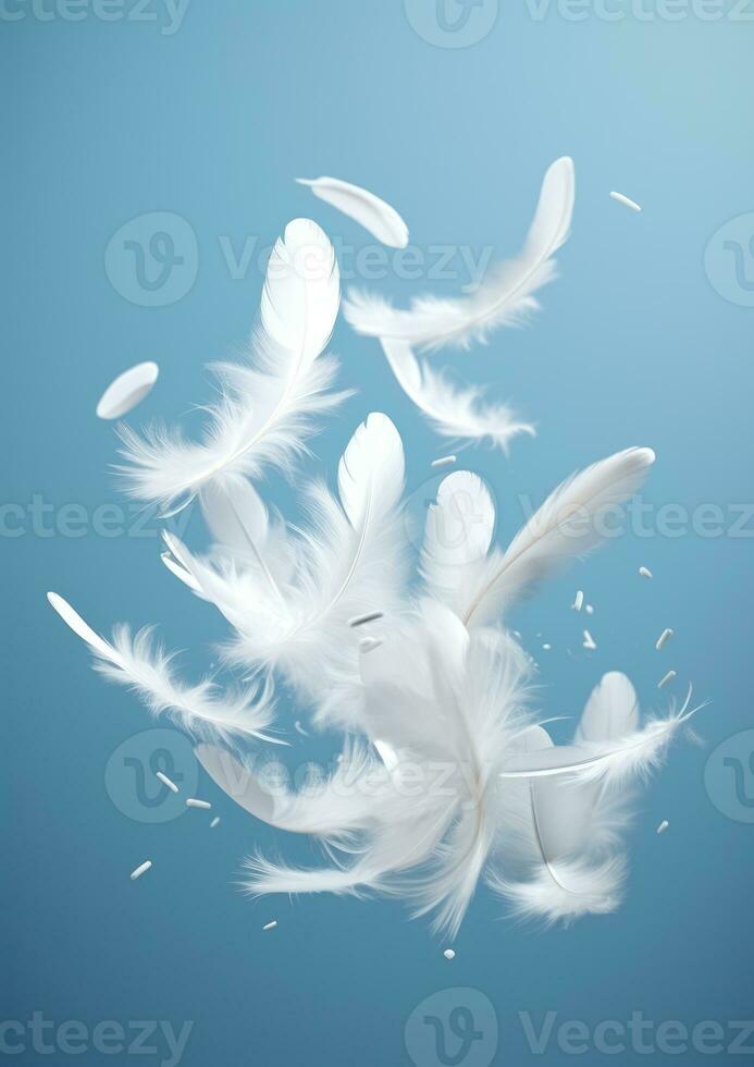 AI Generated Flying concept floating falling feather down white wing animal fragile fluffy abstract photo
