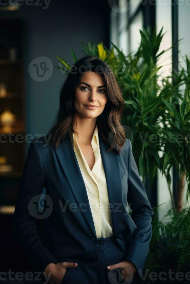 AI Generated Professional looking portrait caucasian lady young office brunette person confidence photo