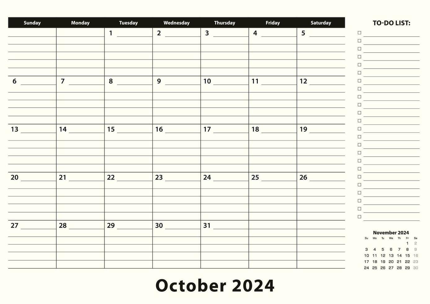 October 2024 Monthly Business Desk Pad Calendar. vector