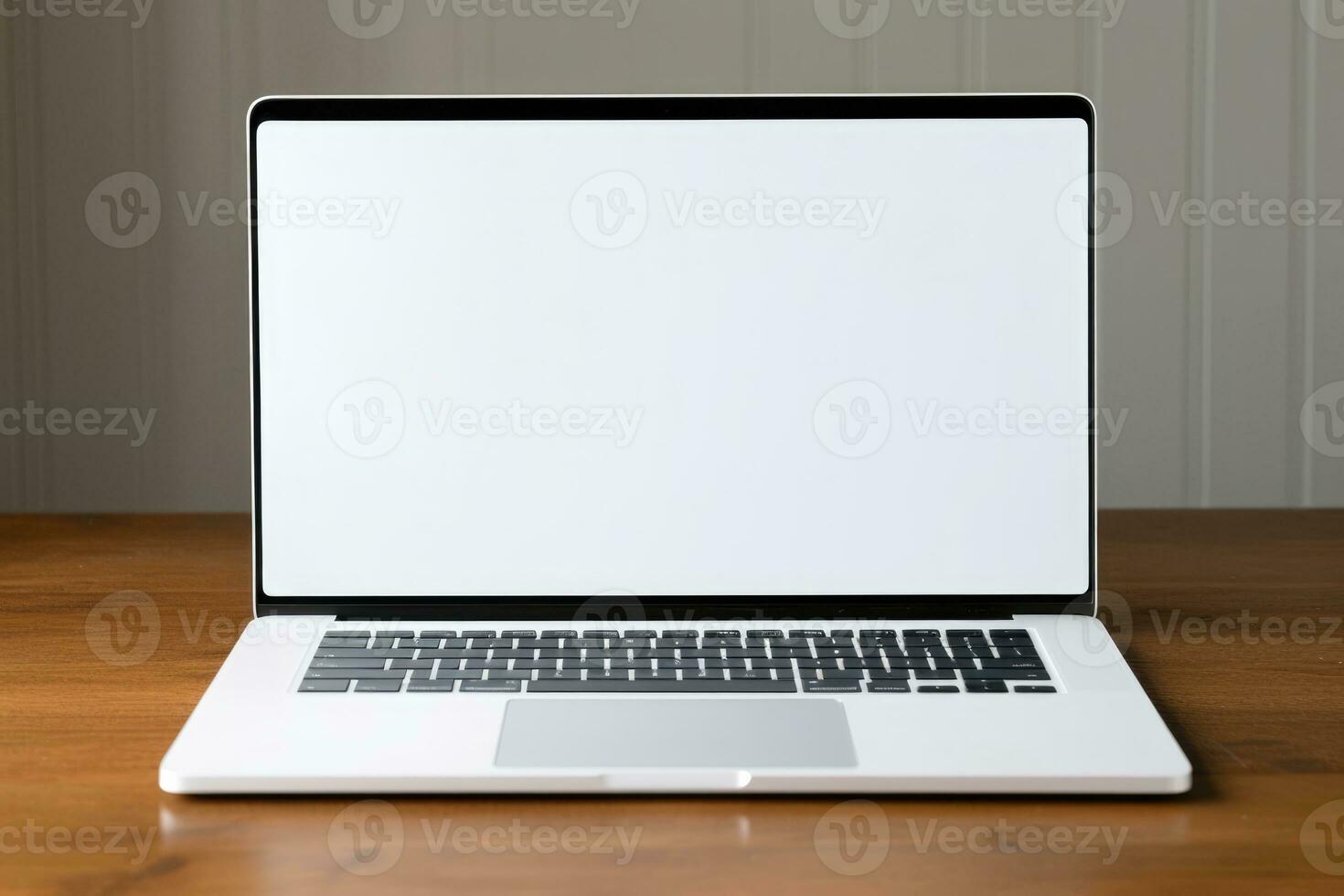 AI Generated Computer space laptop wooden workplace technology workspace business background display photo
