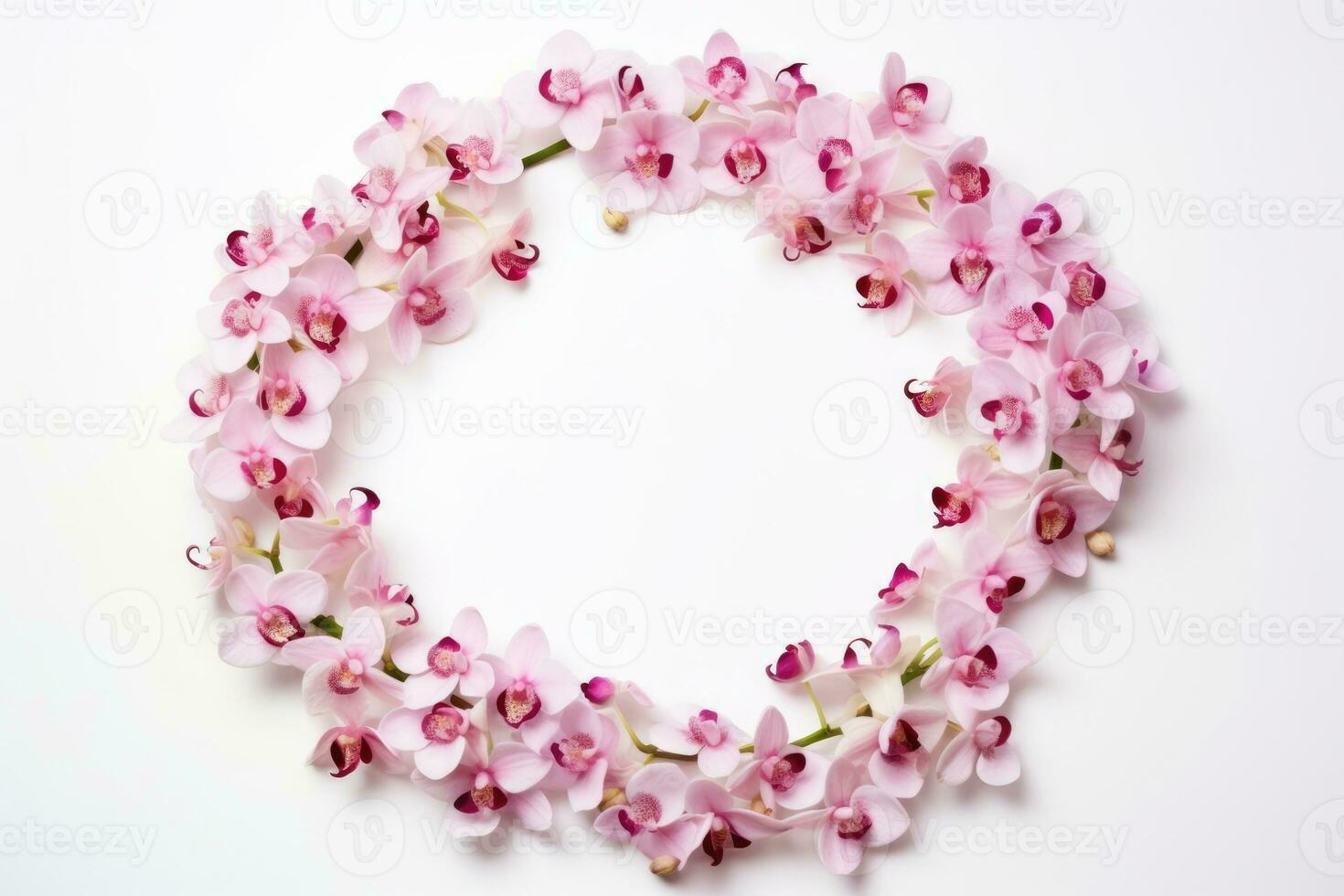 AI Generated Spring decoration summer pink petal frame flowers plant beauty wreath nature romantic photo