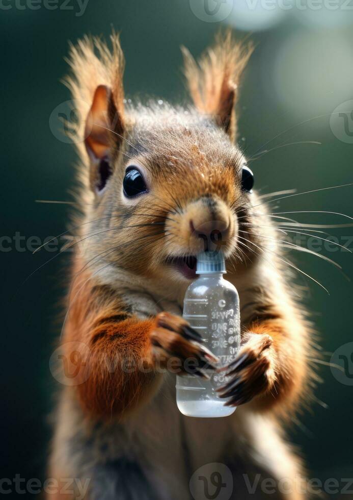 AI Generated Eat funny animals wildlife rodent small brown mammal furry squirrel park tail nature photo