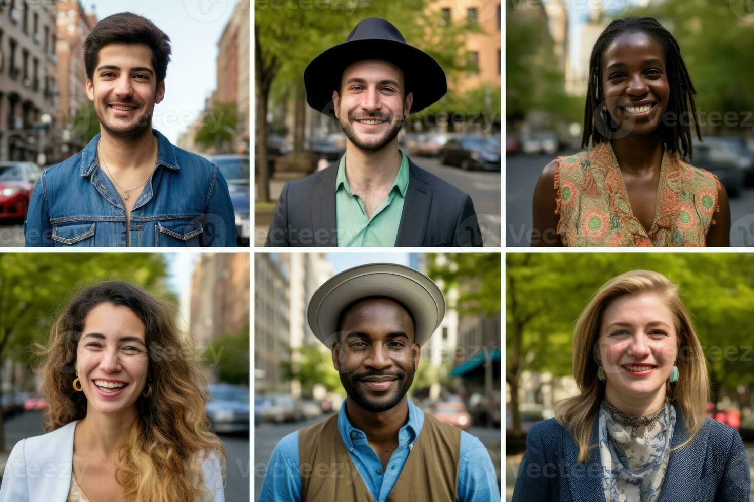 AI Generated Young success team diverse business smile isolated composition happiness expression photo