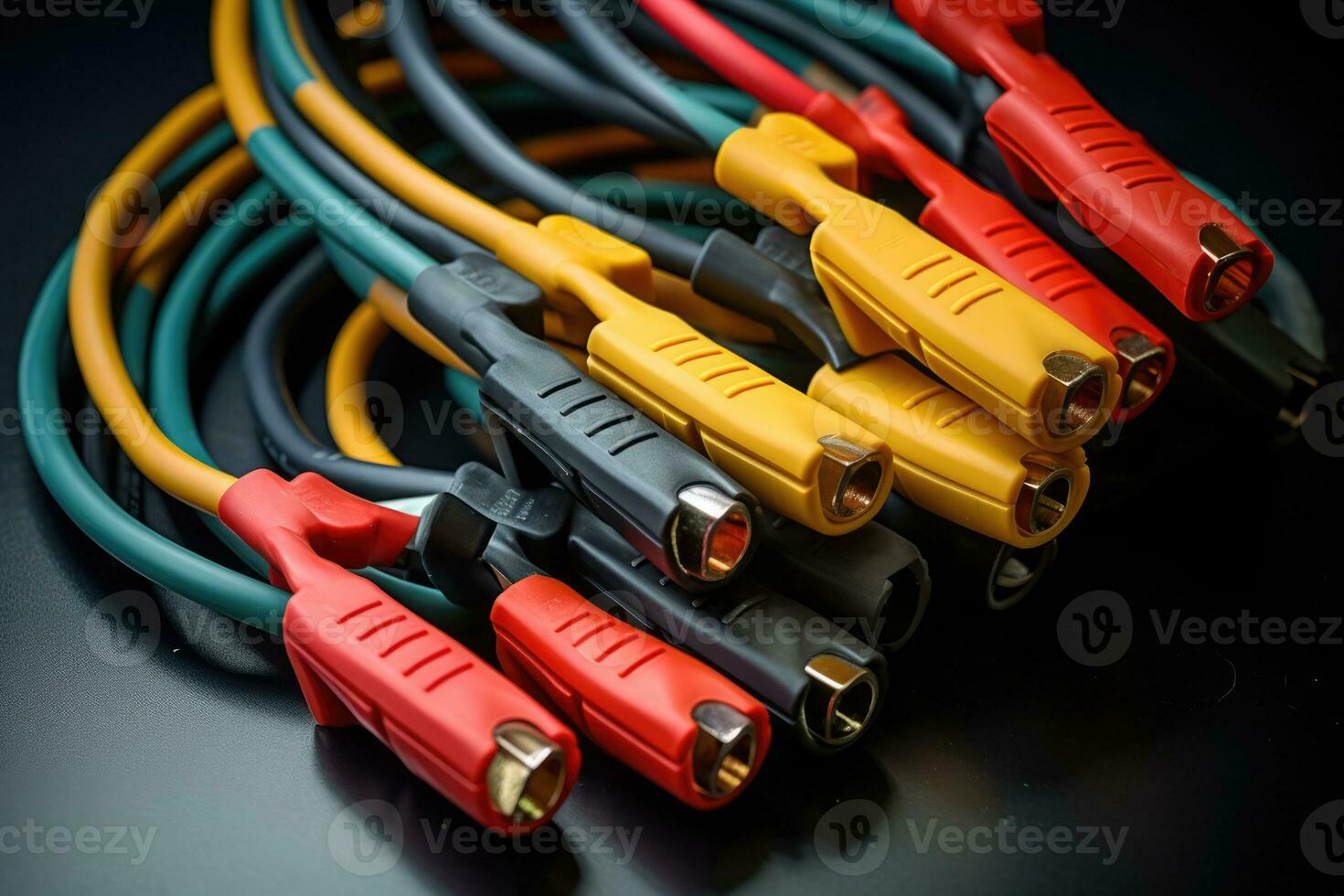 AI Generated White connect technology plug equipment black background cable wire line voltage red photo