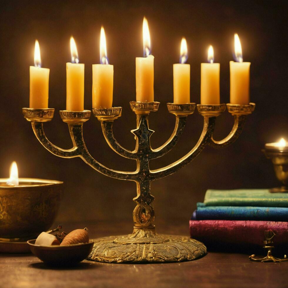 AI generated Lighting Menorah For Hanukkah photo