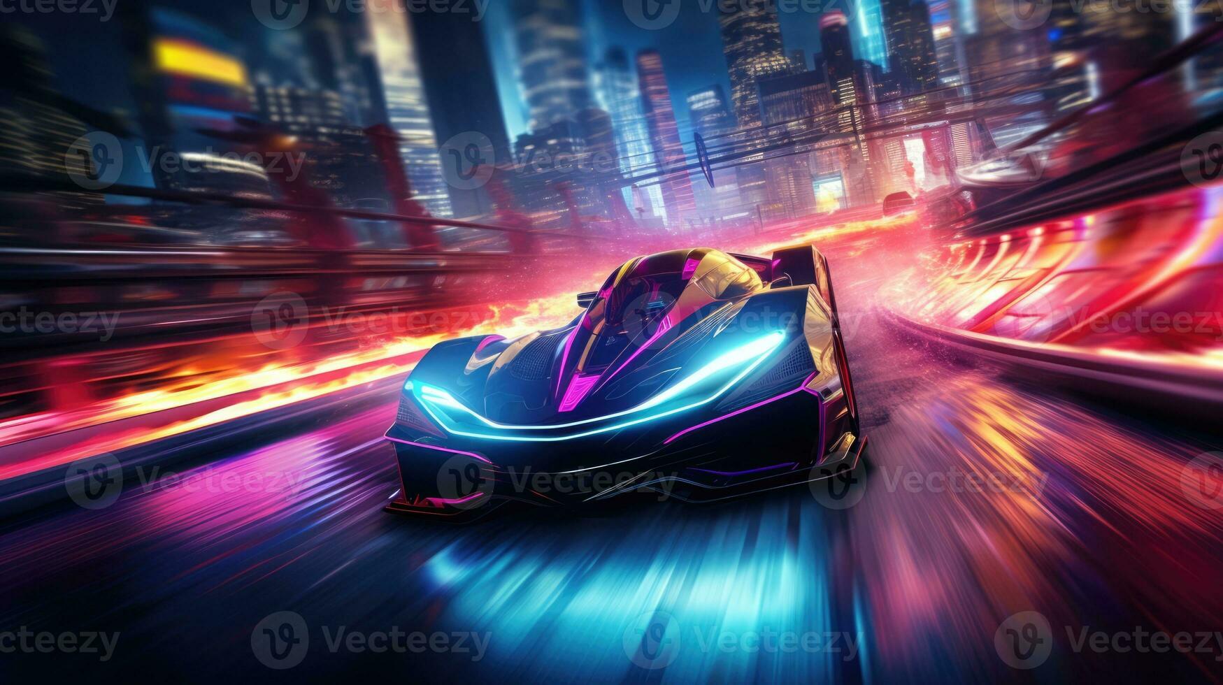 AI Generated Blur style automobile modern design motion road light speed sport technology fast photo