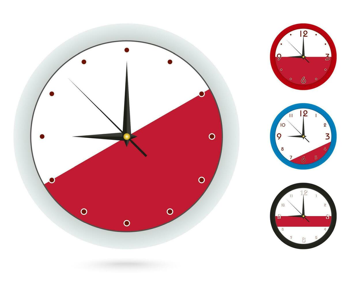 pared reloj diseño con nacional bandera de Polonia. cuatro diferente diseño. vector